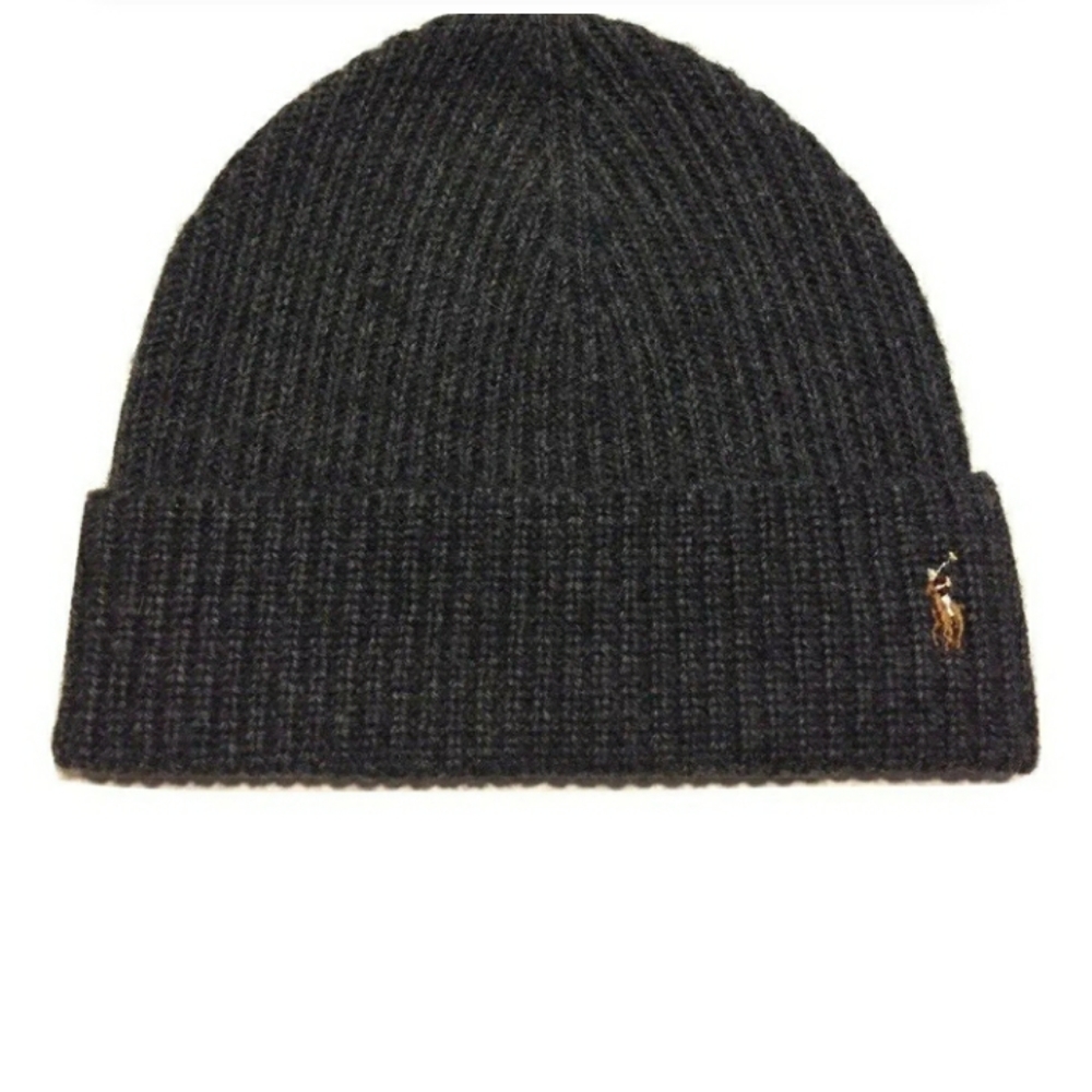 NWT Polo Ralph Lauren Signature Cuff Wool Blend Beanie - Charcoal Heather